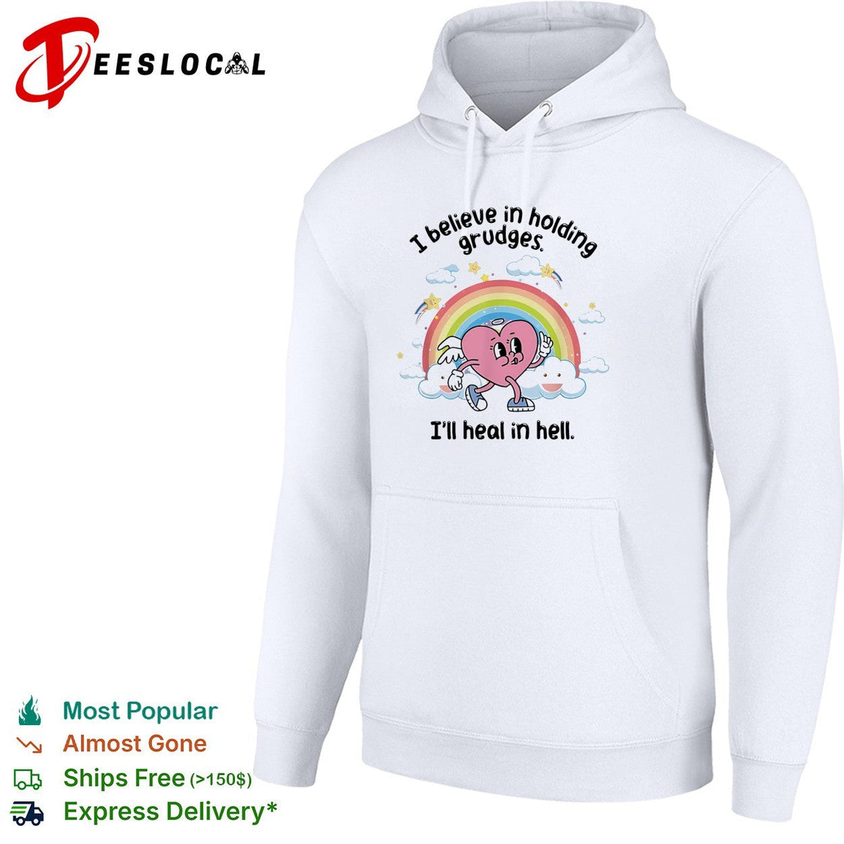 I believe in holding grudges I’ll heal in hell rainbow heart illustration shirt Unisex
