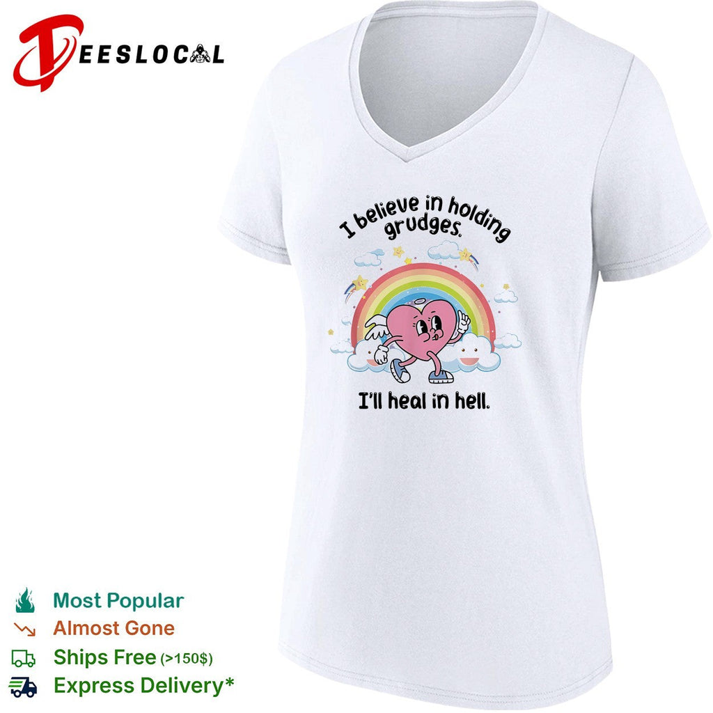 I believe in holding grudges I’ll heal in hell rainbow heart illustration shirt Unisex