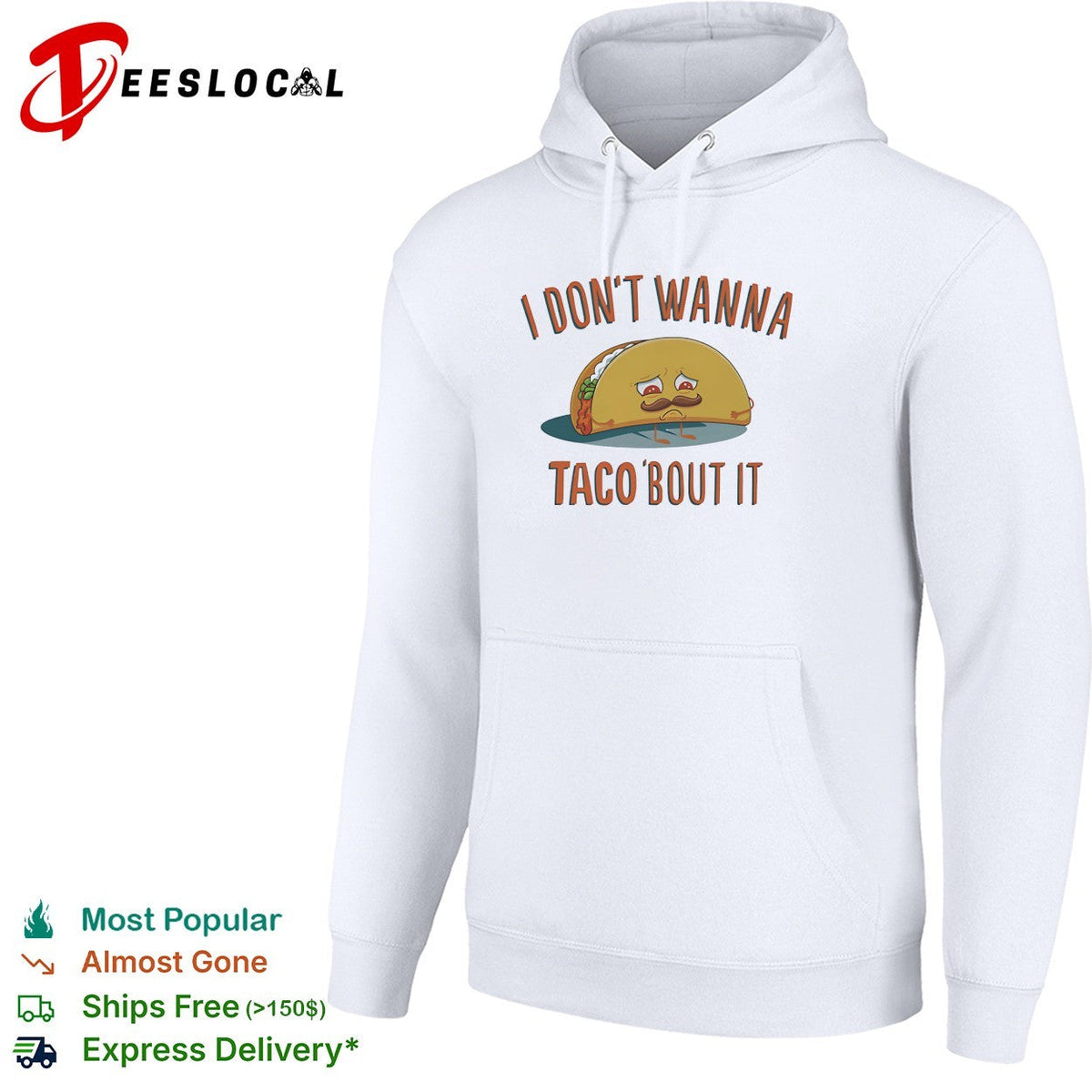 I don’t wanna taco bout it sad mustached taco character pun illustration graphic shirt Unisex