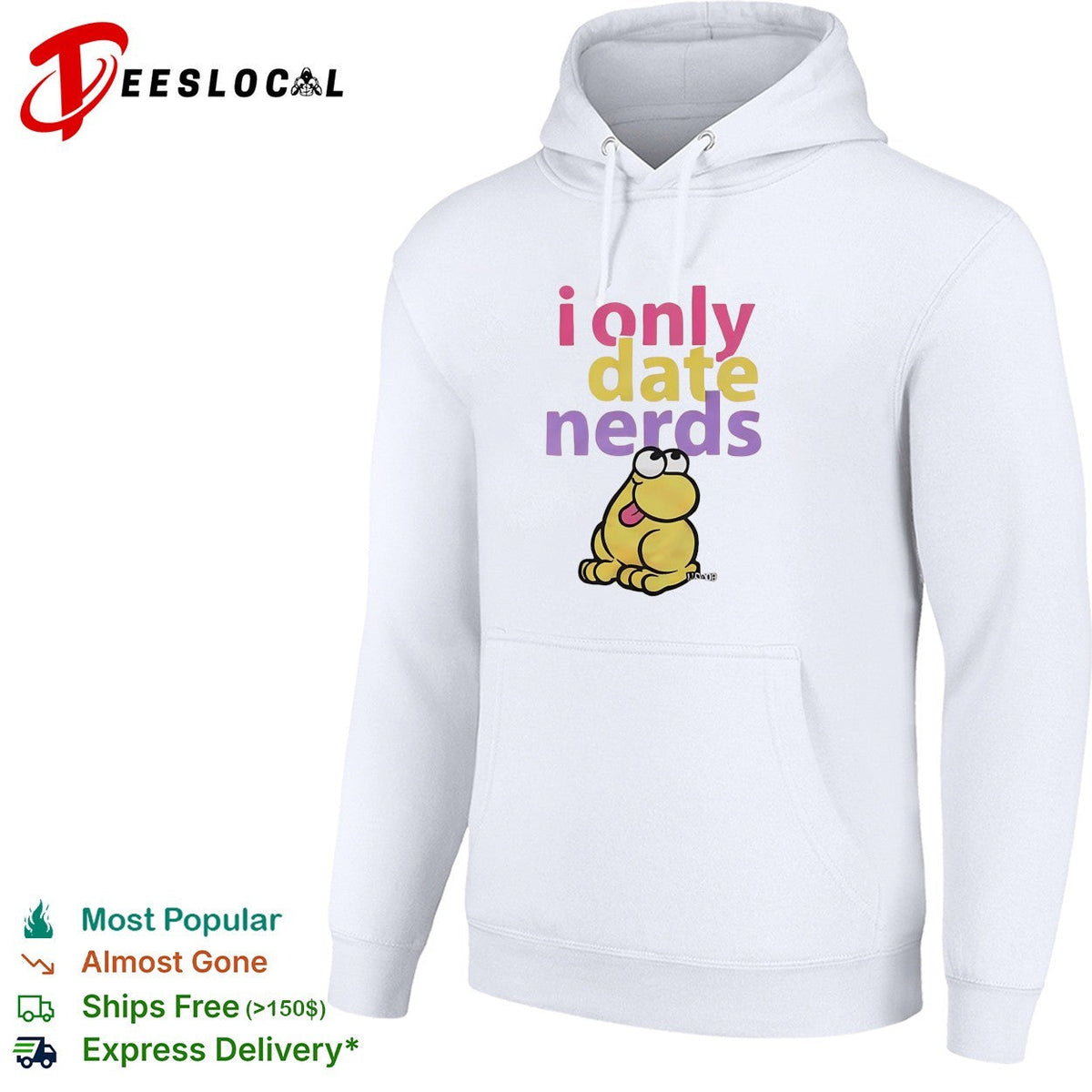 I only date nerds colorful bold text cartoon worm character fun shirt Unisex