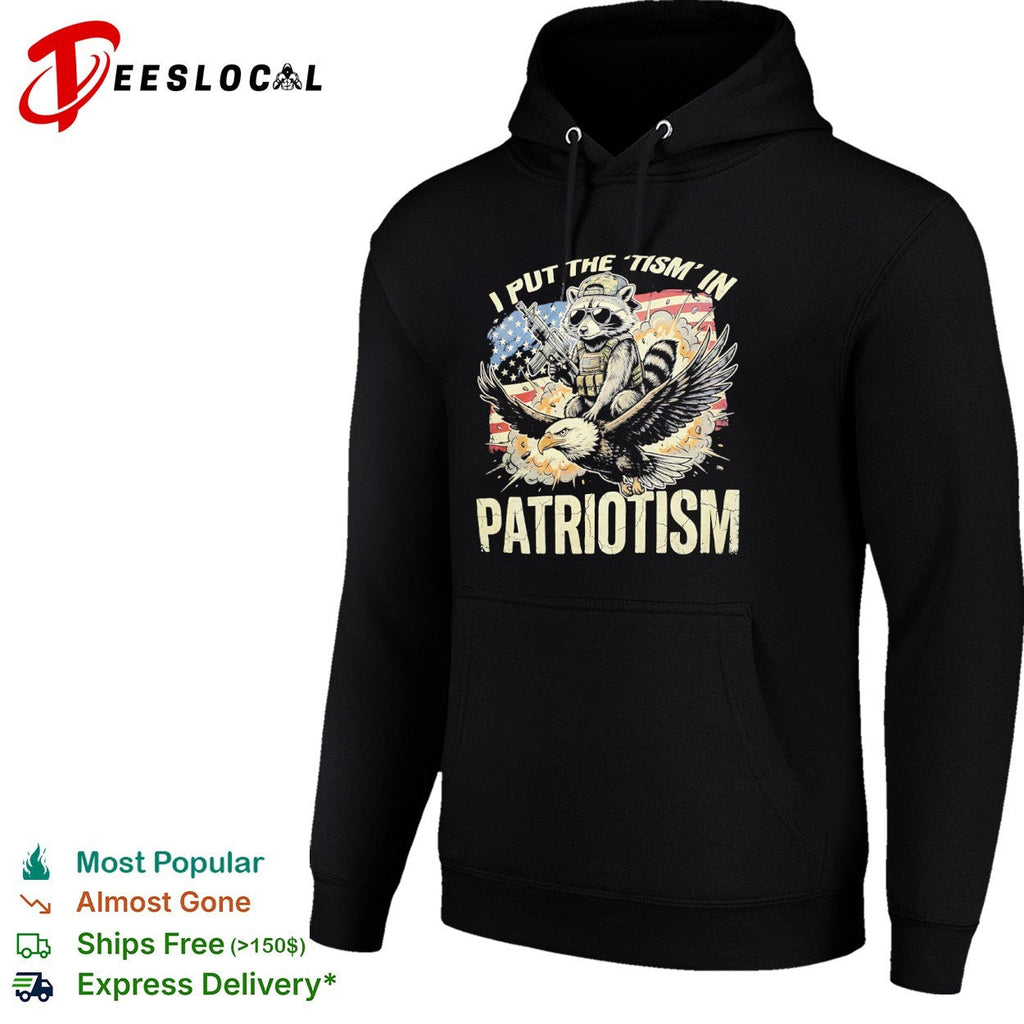 I put the tism in patriotism Raccoon riding eagle tactical weapon graphic shirt Unisex