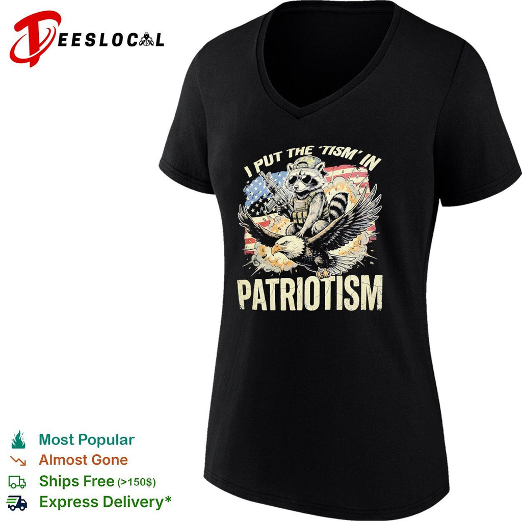 I put the tism in patriotism Raccoon riding eagle tactical weapon graphic shirt Unisex