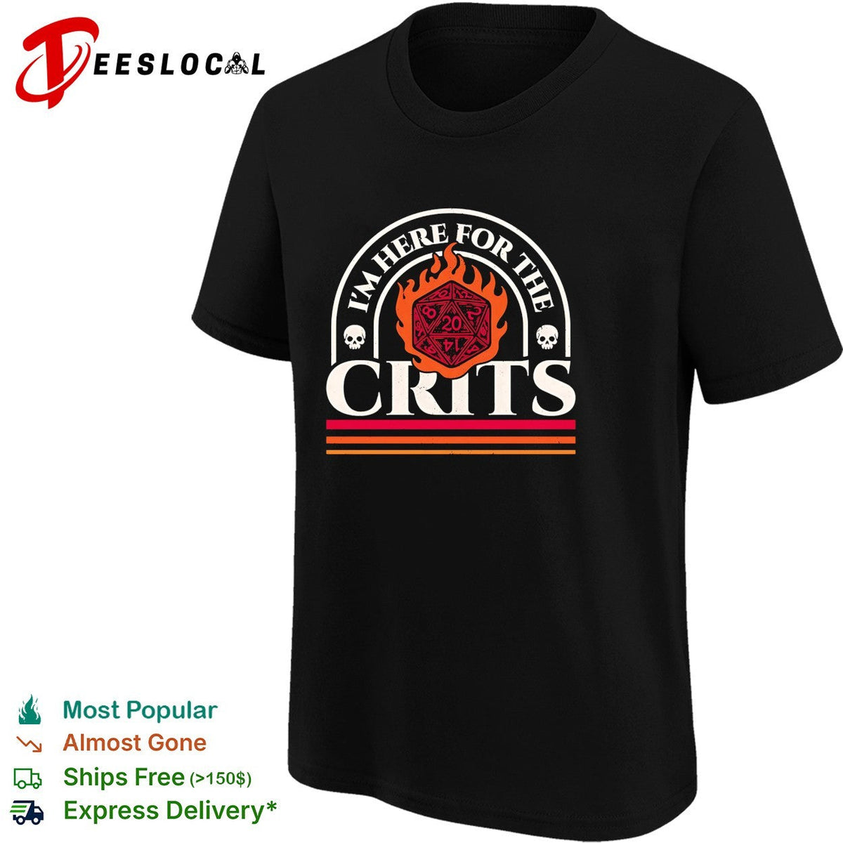 I’m here for the crits Dungeons and Dragons featuring a flaming d20 shirt Unisex