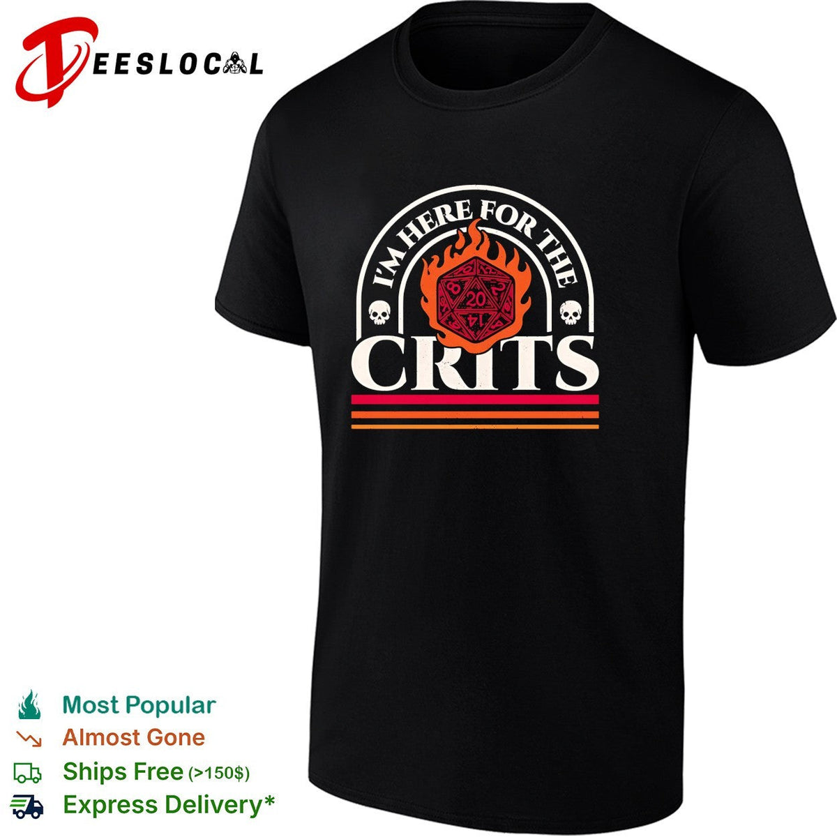 I’m here for the crits Dungeons and Dragons featuring a flaming d20 shirt Unisex