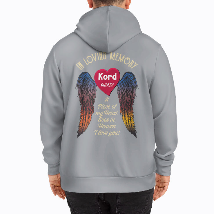 In Loving Memory A Piece Of My Heart Lives In Heaven Personalized Zip (Heather Grey)