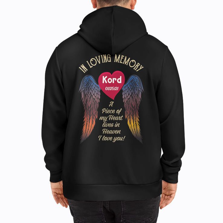 In Loving Memory A Piece Of My Heart Lives In Heaven Personalized Zip Unisex