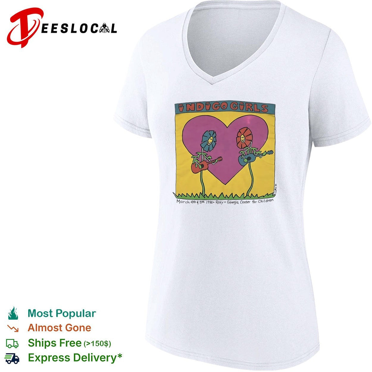 Indigo Girls flower guitars March 4th 5th 1990 Roxy Georgia Center for Children shirt Unisex