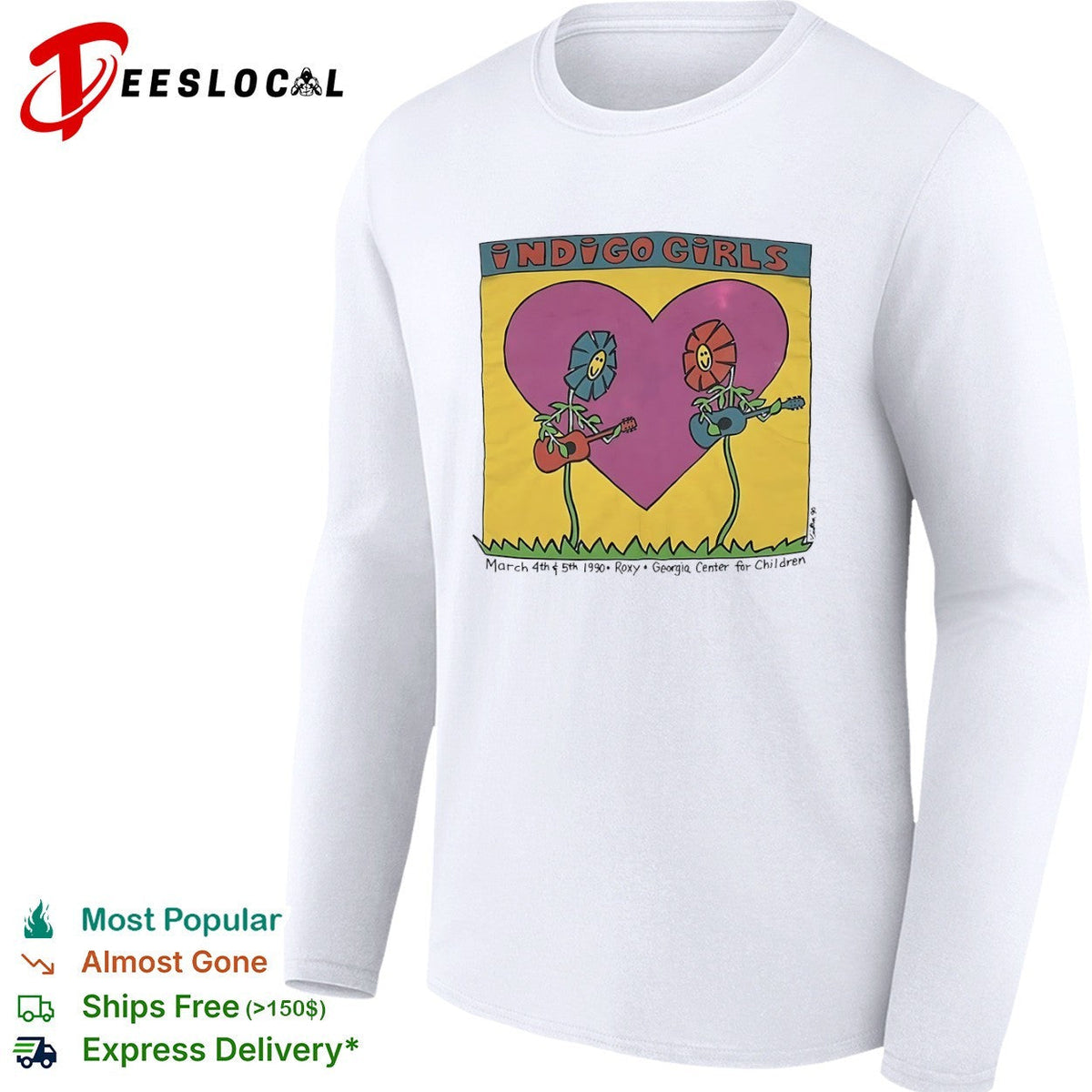 Indigo Girls flower guitars March 4th 5th 1990 Roxy Georgia Center for Children shirt Unisex