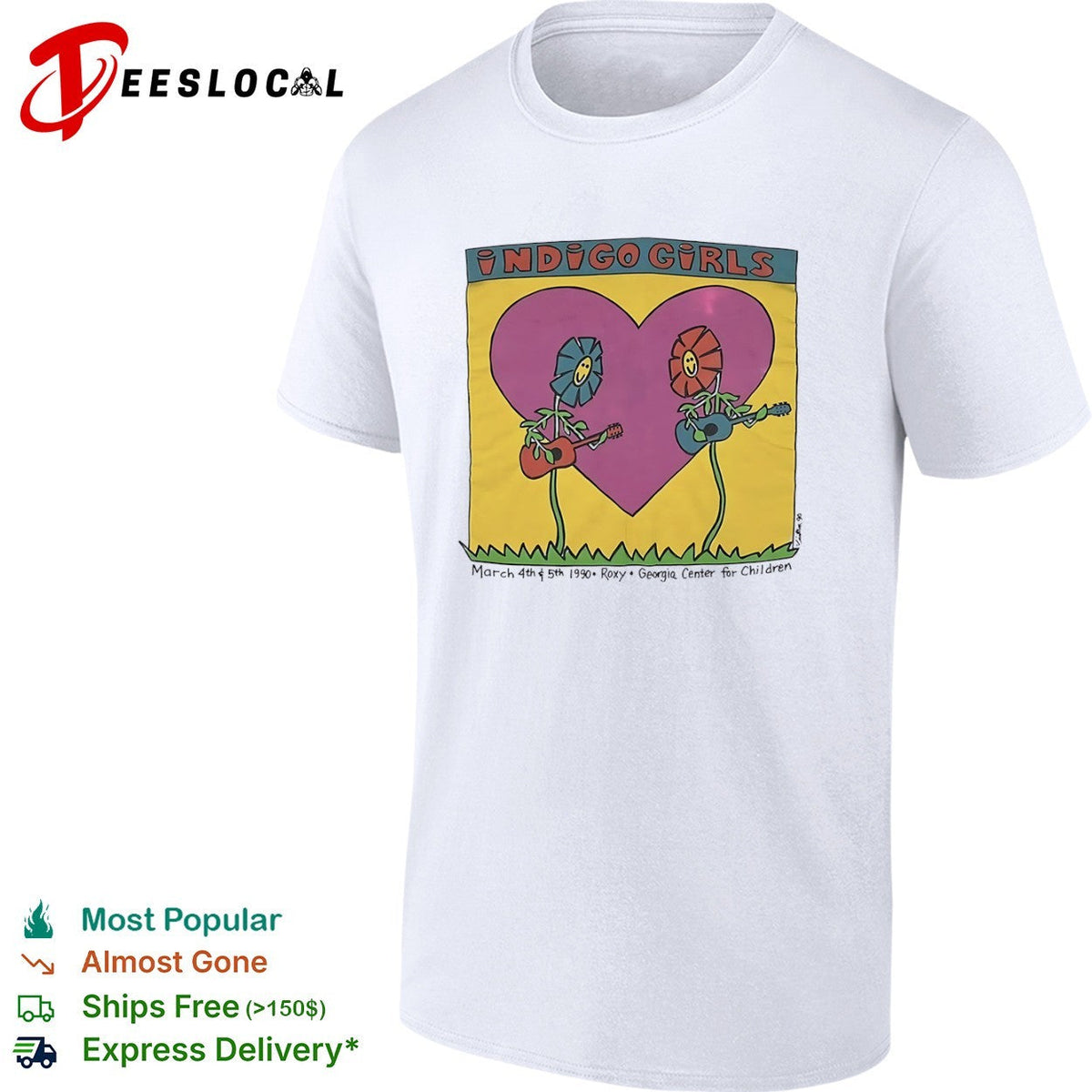 Indigo Girls flower guitars March 4th 5th 1990 Roxy Georgia Center for Children shirt Unisex