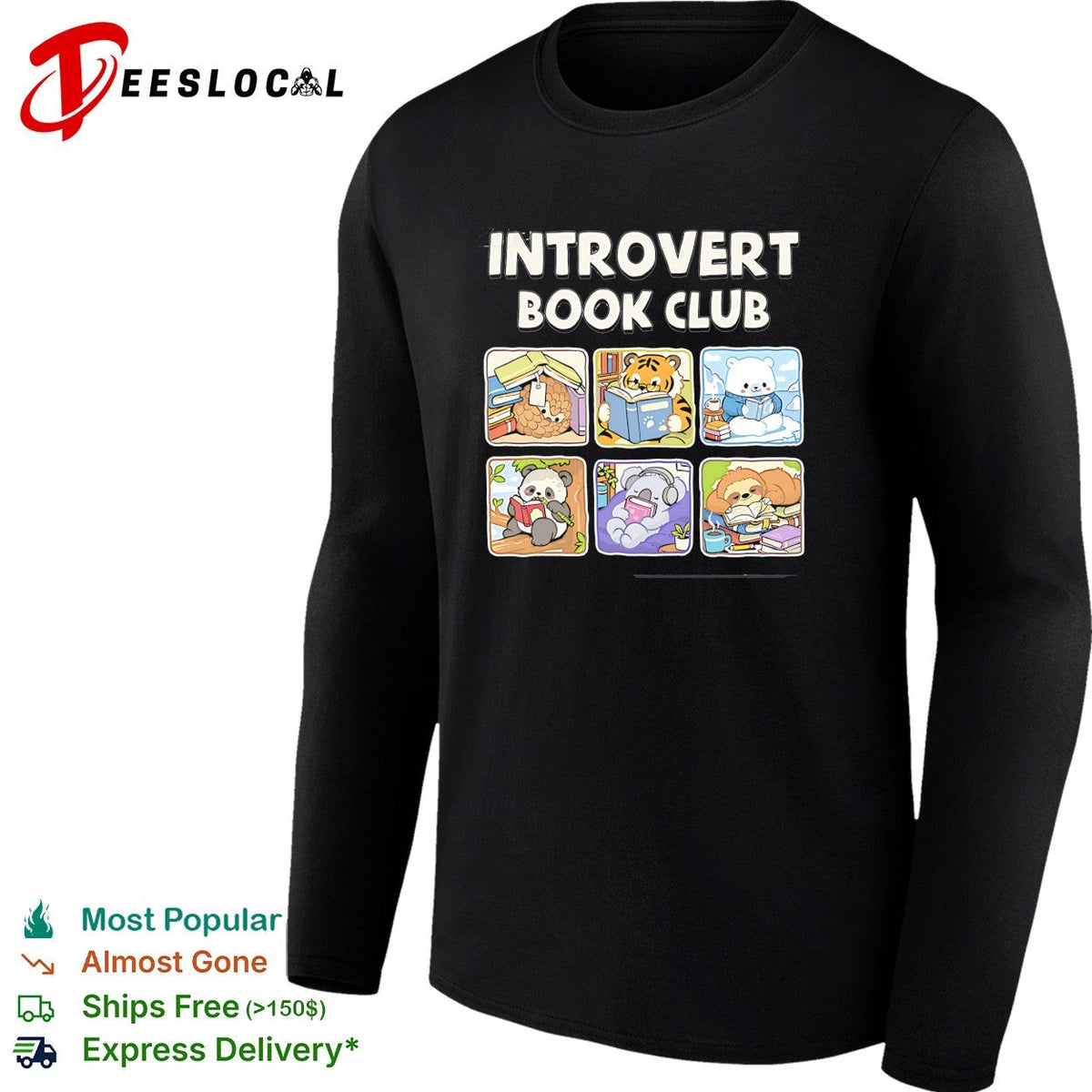 Introvert Book Club Pangolin Tiger Polar Bear Panda Koala Sloth cute animal shirt Unisex