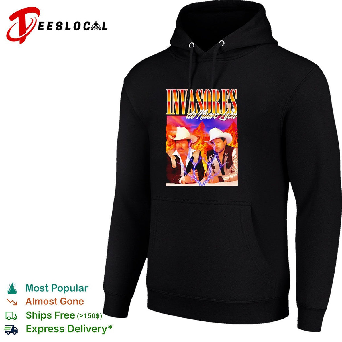 Invasores de Nuevo Leon Band Music Tribute Lightning Fire Shirt Unisex