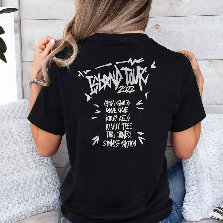 Island Tour 2022 Grim Gables Rave Cave Rocky Reels Reality Tree Fort Jonesy Synapse Station Shirt