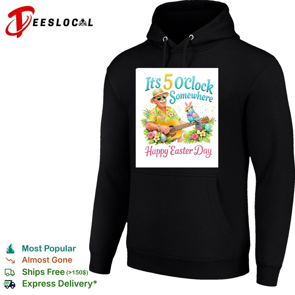 It’s 5 o’clock somewhere happy Easter day beach guitarist parrot shirt Unisex