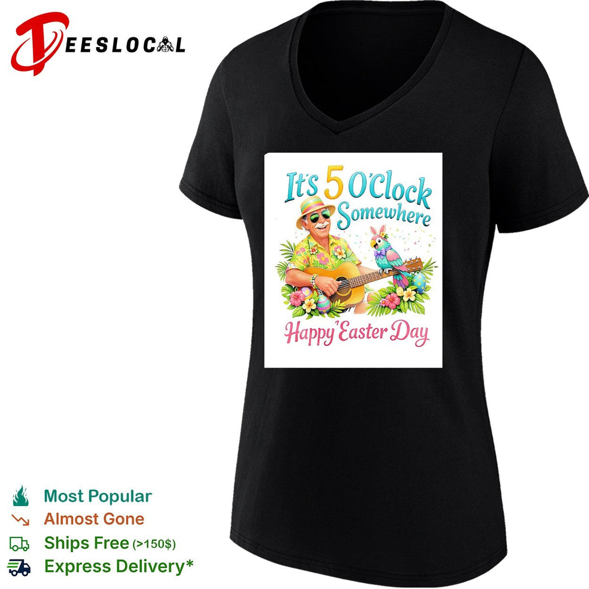 It’s 5 o’clock somewhere happy Easter day beach guitarist parrot shirt Unisex