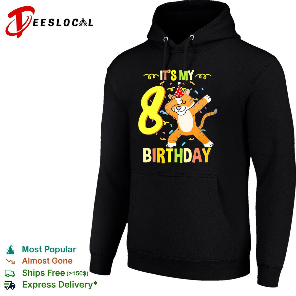 It’s my 8th birthday dabbing tiger confetti celebration art shirt Unisex