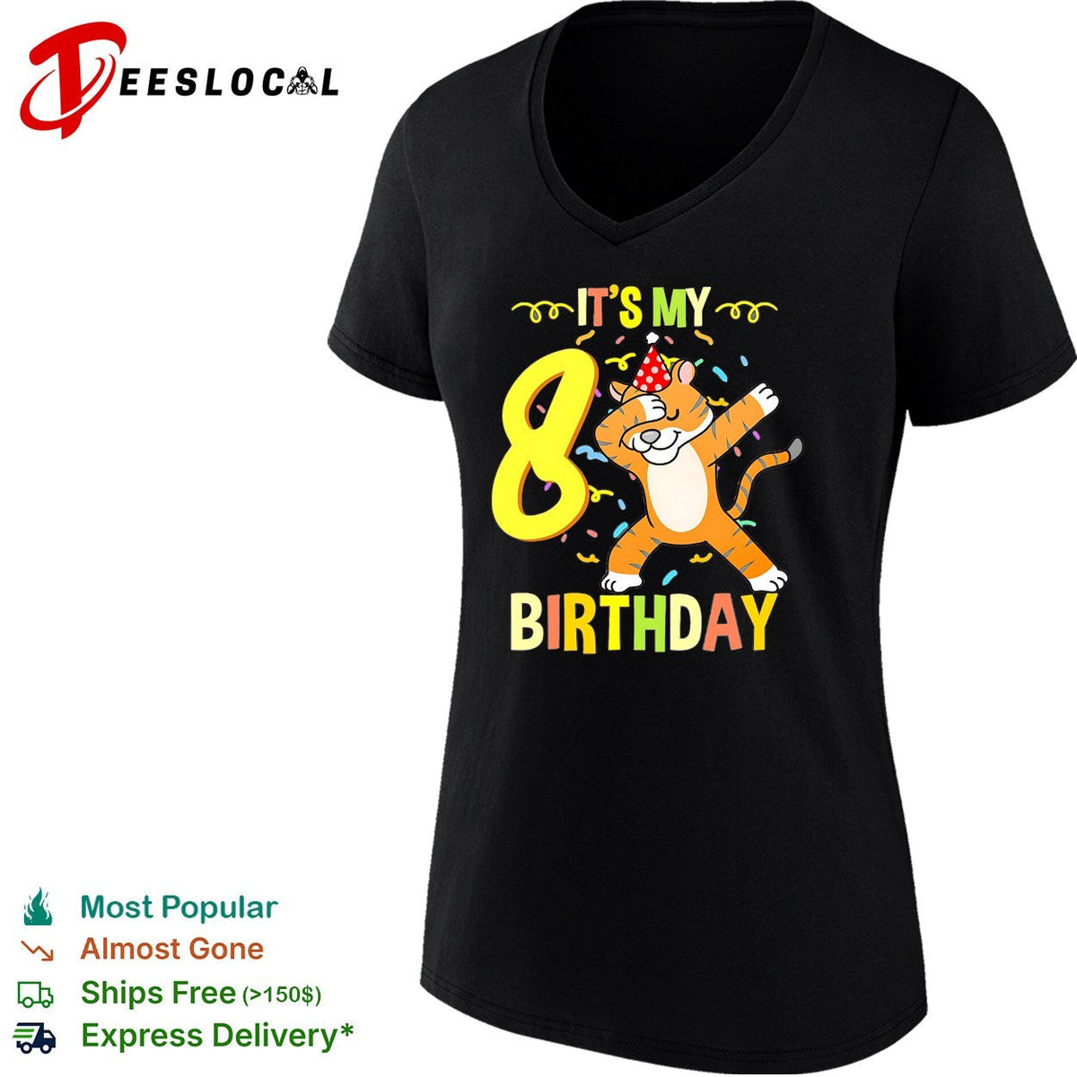It’s my 8th birthday dabbing tiger confetti celebration art shirt Unisex
