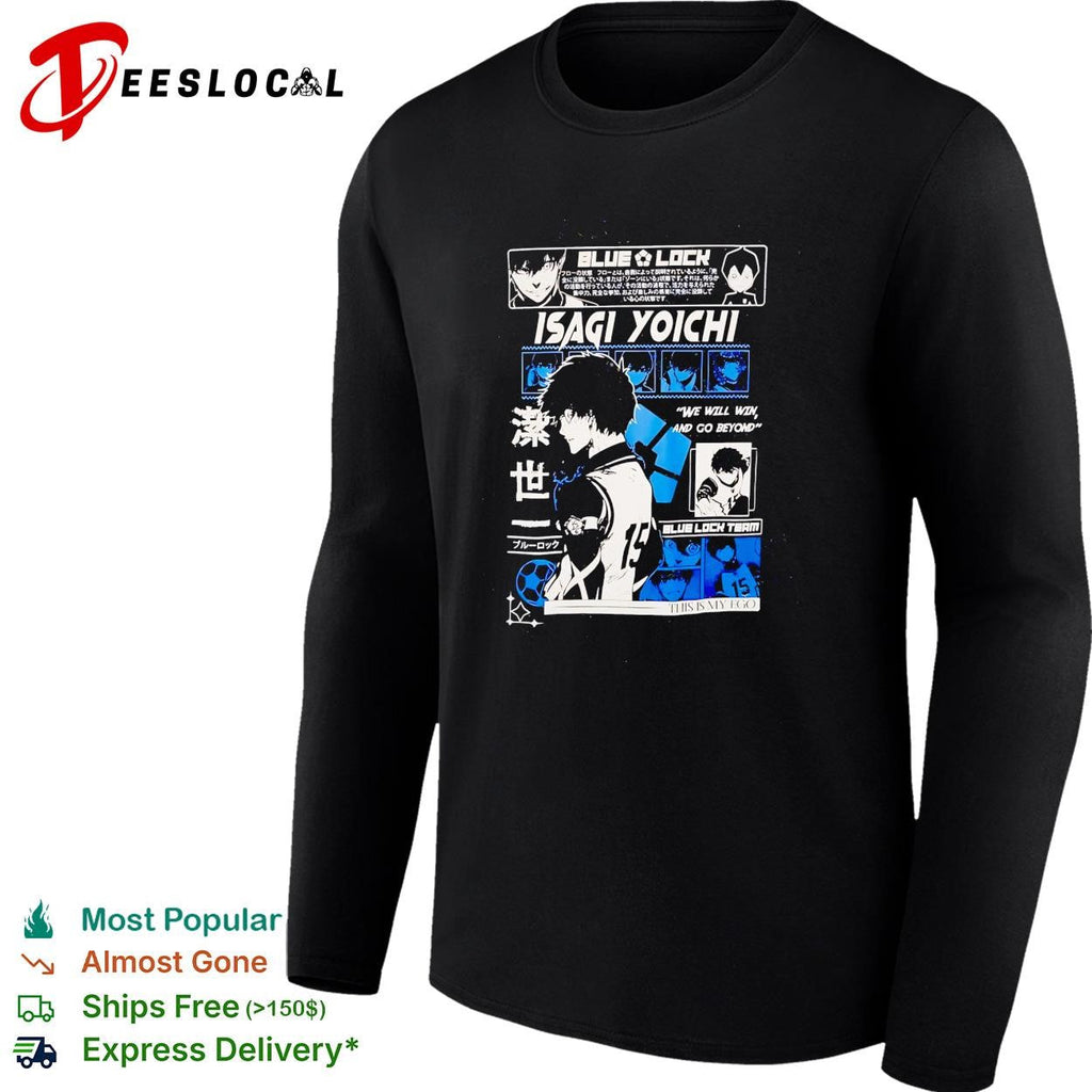 Blue Lock Isagi Yoichi character profile manga panel collage black poster shirt Unisex