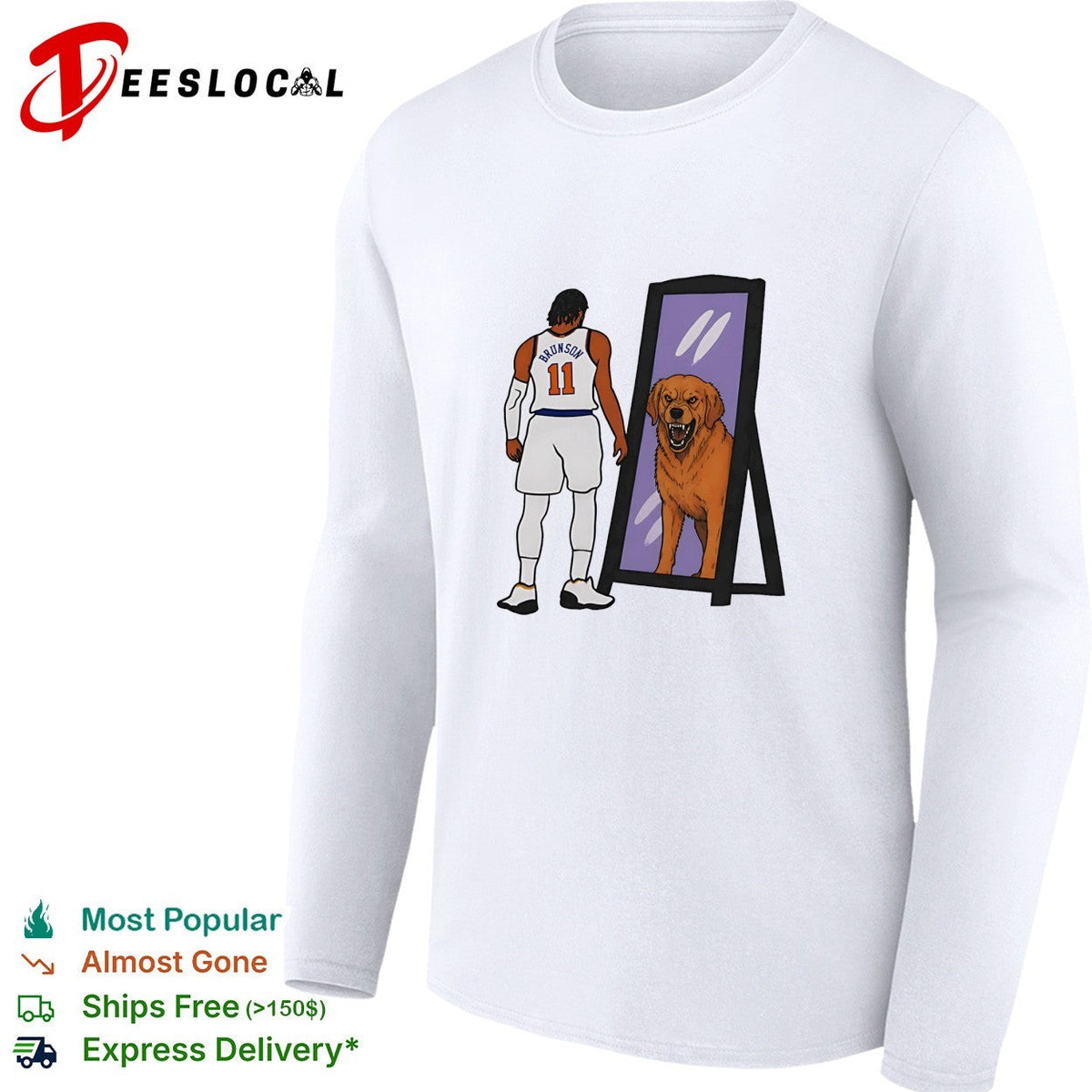 Jalen Brunson 11 Knicks jersey mirror reflection golden retriever dog humor art shirt Unisex