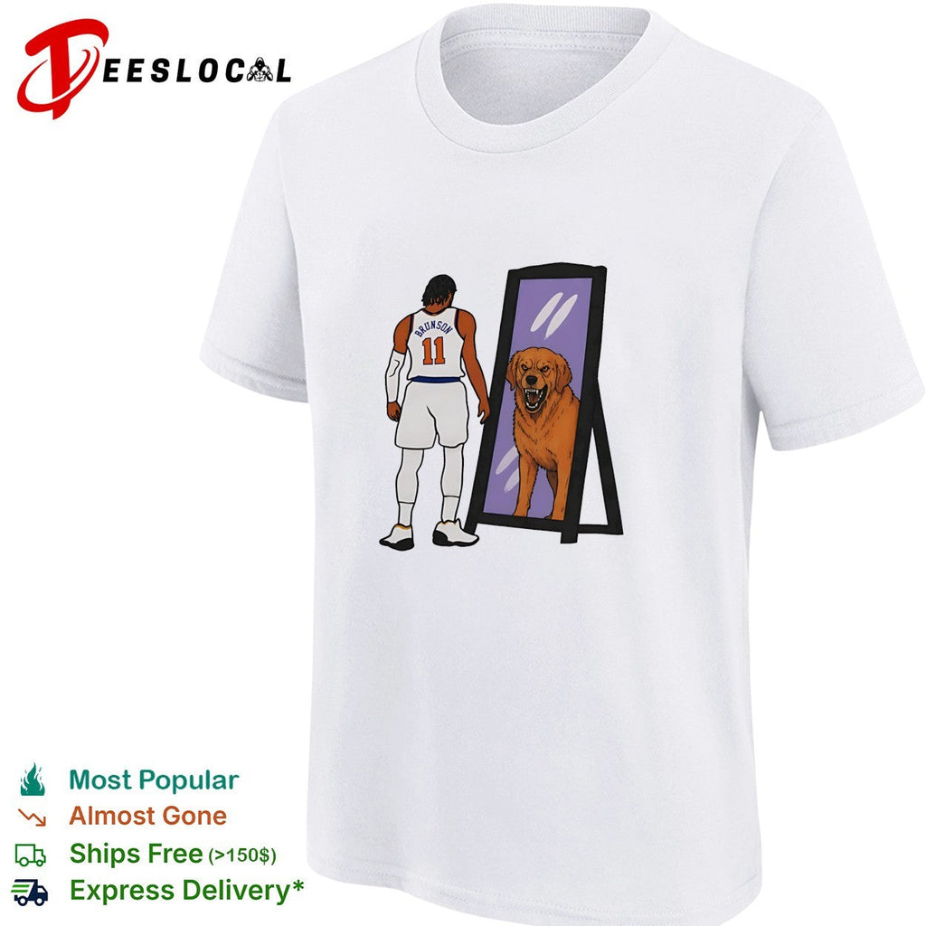 Jalen Brunson 11 Knicks jersey mirror reflection golden retriever dog humor art shirt Unisex