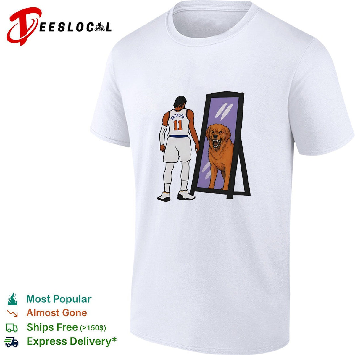 Jalen Brunson 11 Knicks jersey mirror reflection golden retriever dog humor art shirt Unisex