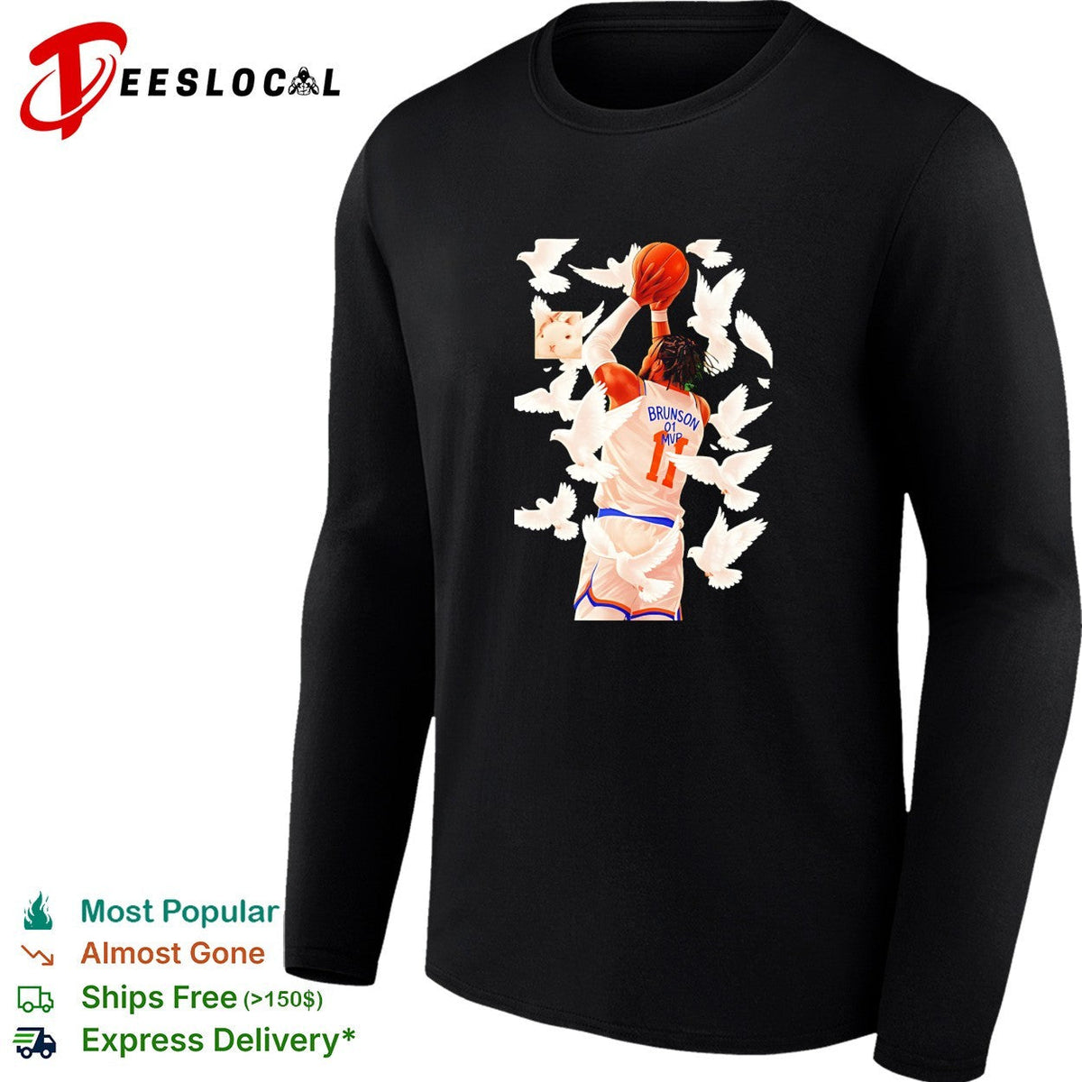Jalen Brunson 11 White Doves Flying Background Graphic Painting shirt Unisex
