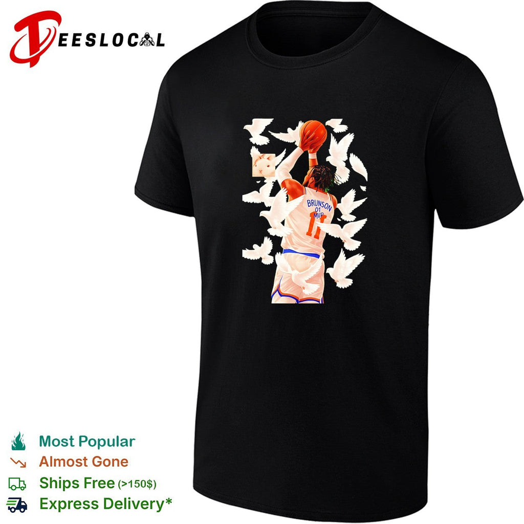 Jalen Brunson 11 White Doves Flying Background Graphic Painting shirt Unisex