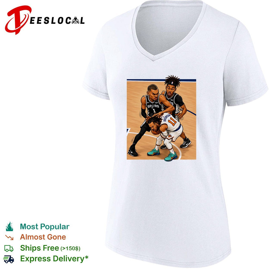 Jalen Brunson Knicks vs Victor Wemby San Antonio Spurs cartoon shirt Unisex