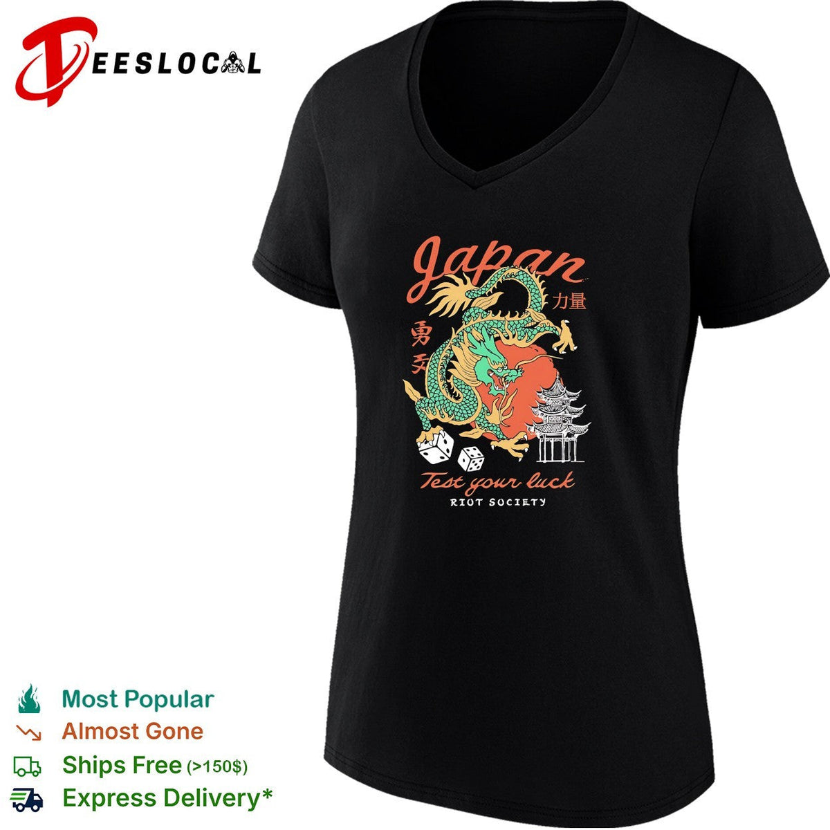 Japan dragon test your luck dice pagoda art shirt Unisex