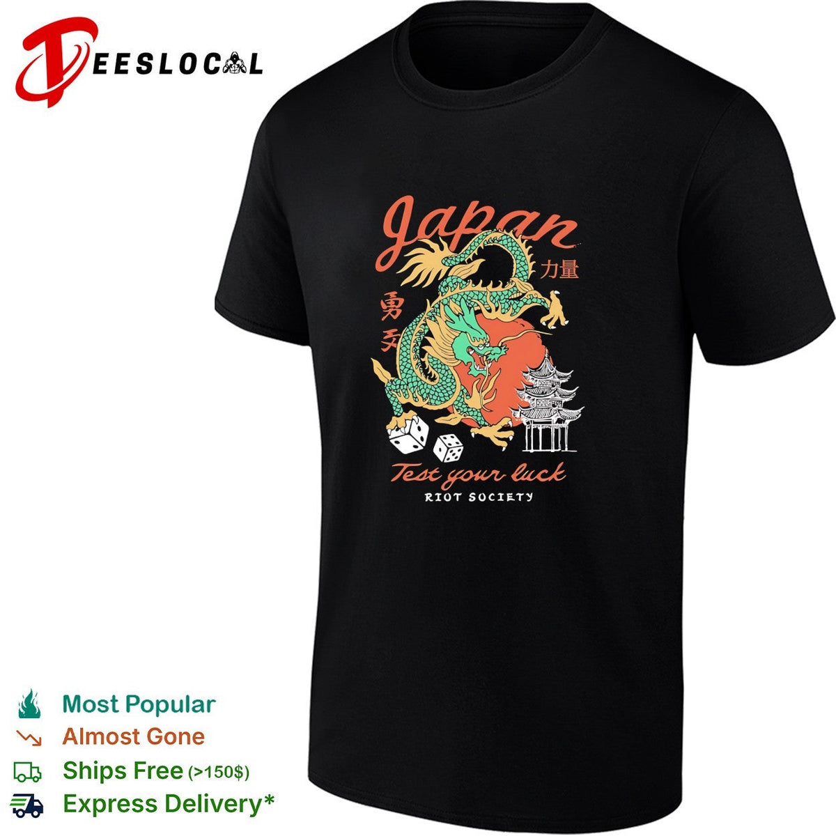 Japan dragon test your luck dice pagoda art shirt Unisex