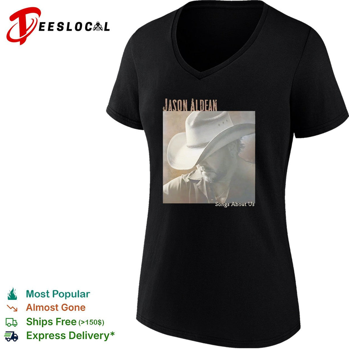 Jason Aldean wearing cowboy hat Songs About Us album cover shirt Unisex