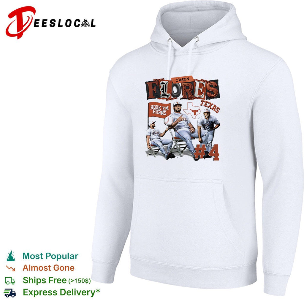 Jason Flores 4 Texas Longhorns Hook Em Horns baseball shirt Unisex