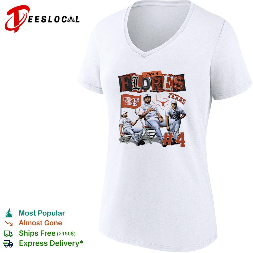 Jason Flores 4 Texas Longhorns Hook Em Horns baseball shirt Unisex
