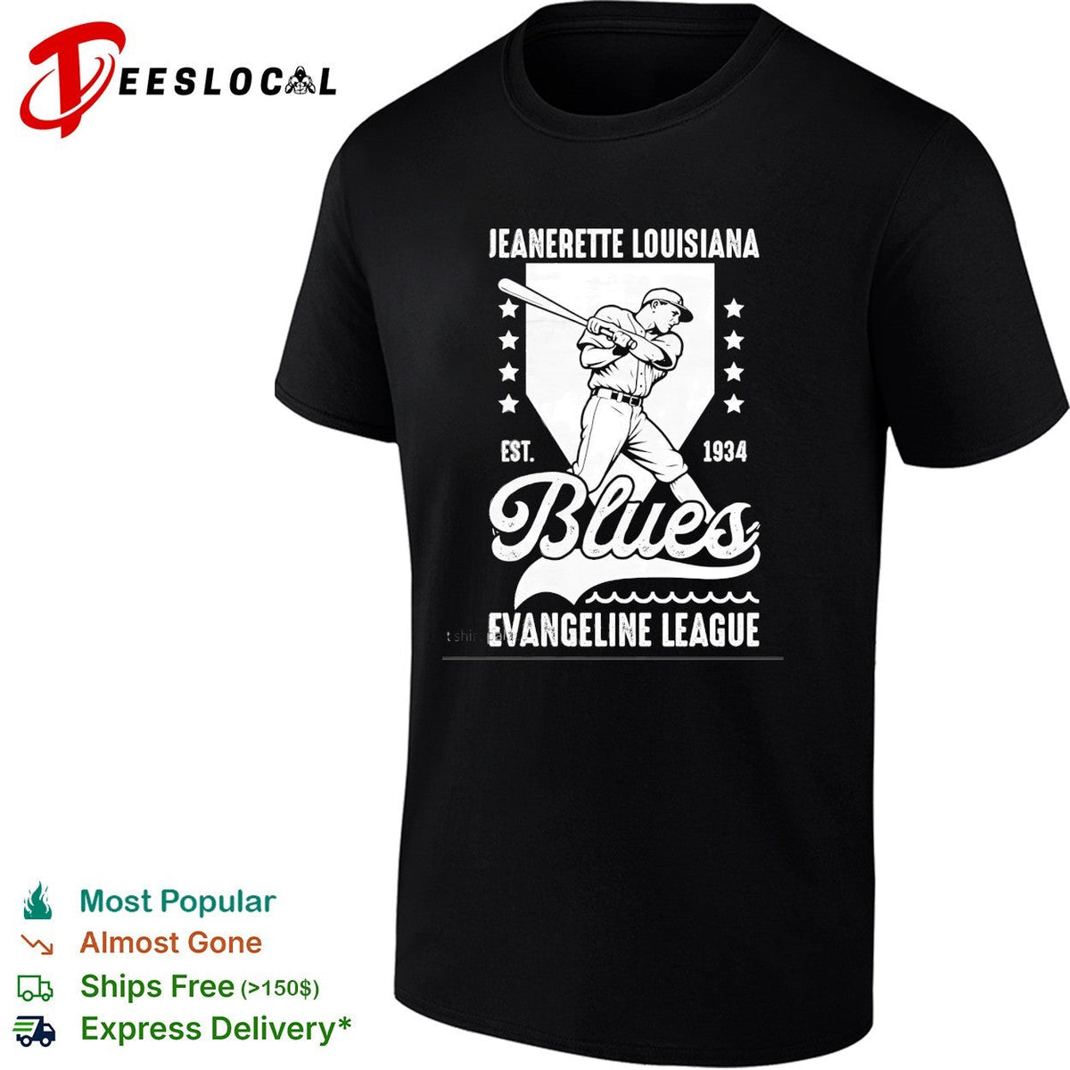 Jeanerette Louisiana Blues Evangeline League est 1934 vintage baseball distressed art shirt