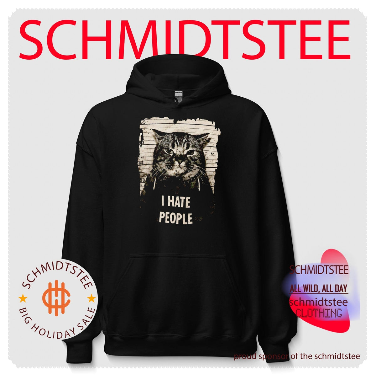 Jeff Satur I Hate People Mugshot Cat sarcastic shirt Unisex