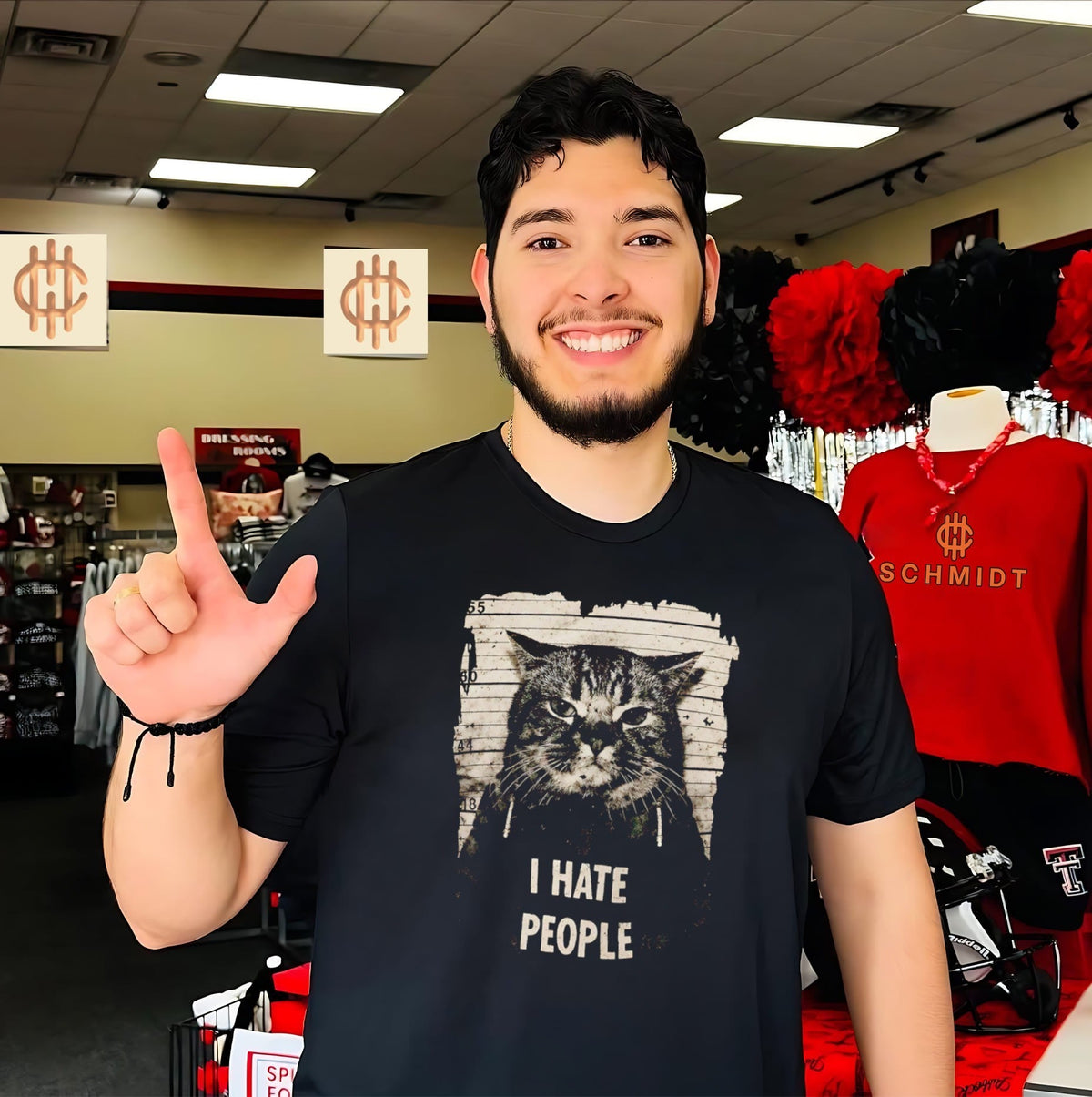 Jeff Satur I Hate People Mugshot Cat sarcastic shirt Unisex