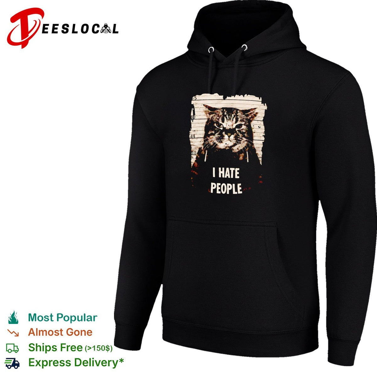 Jeff Satur wearing cat mugshot I hate p[eople shirt Unisex