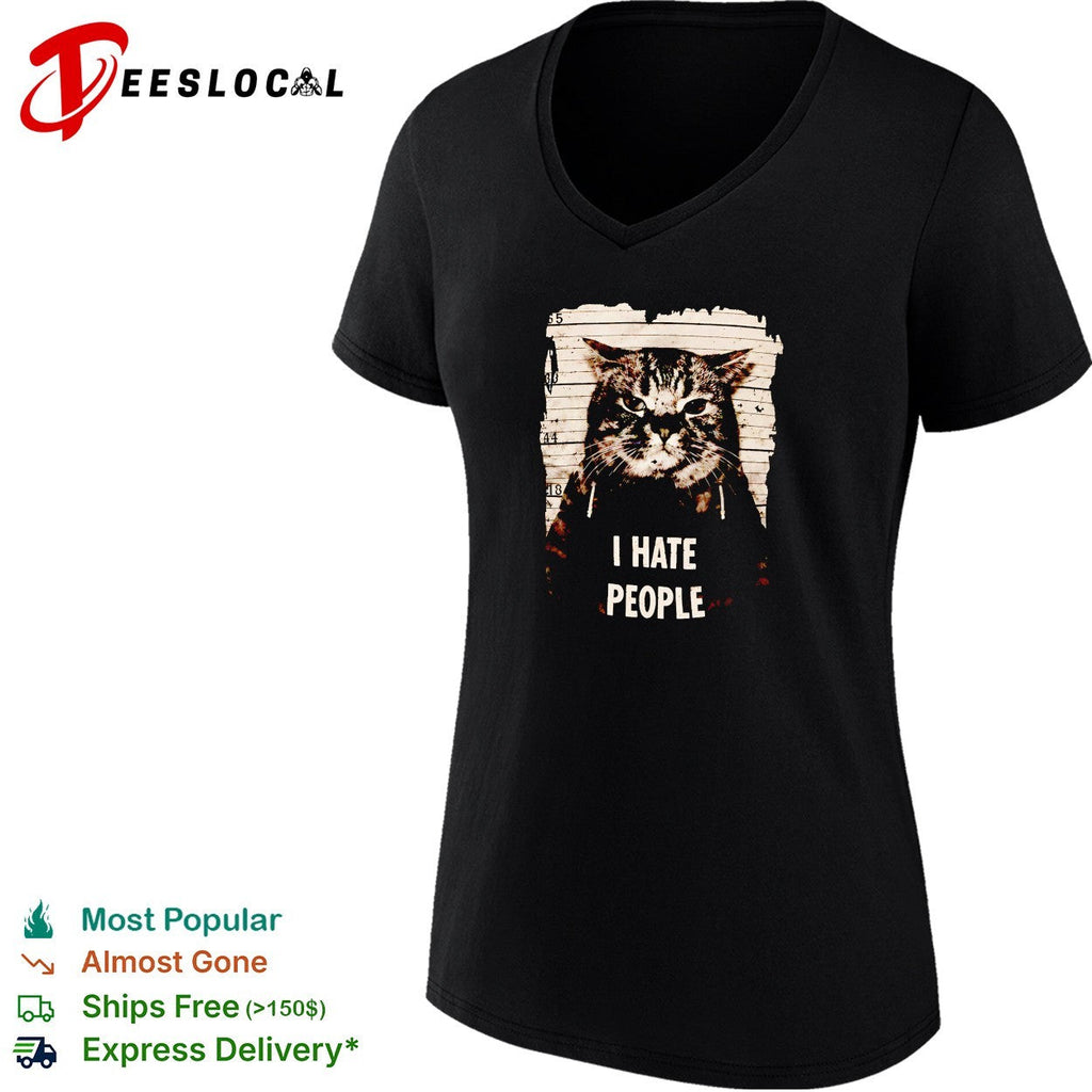 Jeff Satur wearing cat mugshot I hate p[eople shirt Unisex