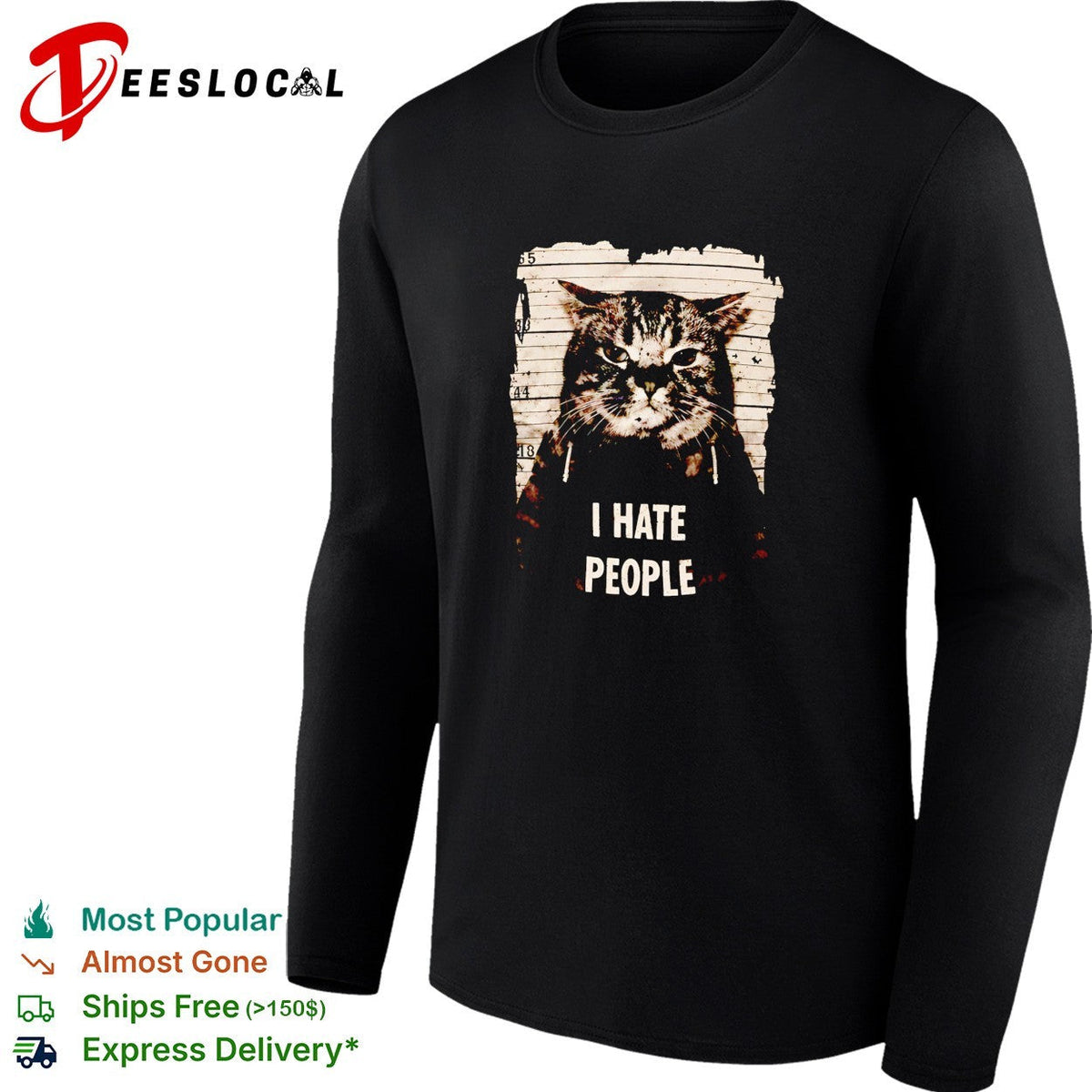 Jeff Satur wearing cat mugshot I hate p[eople shirt Unisex