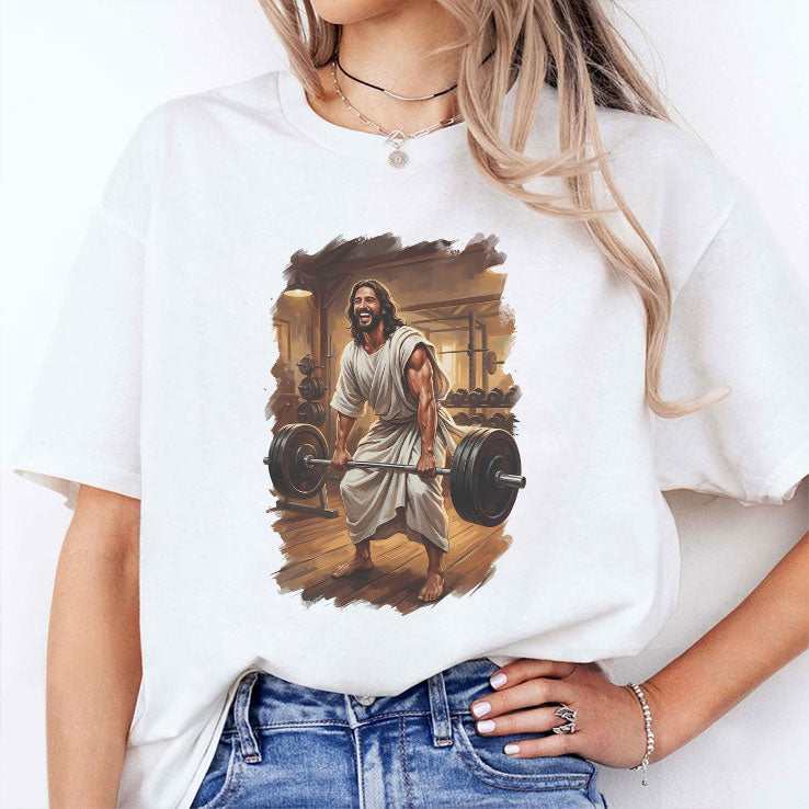 Jesus Lifting Weights T Shirt Unisex