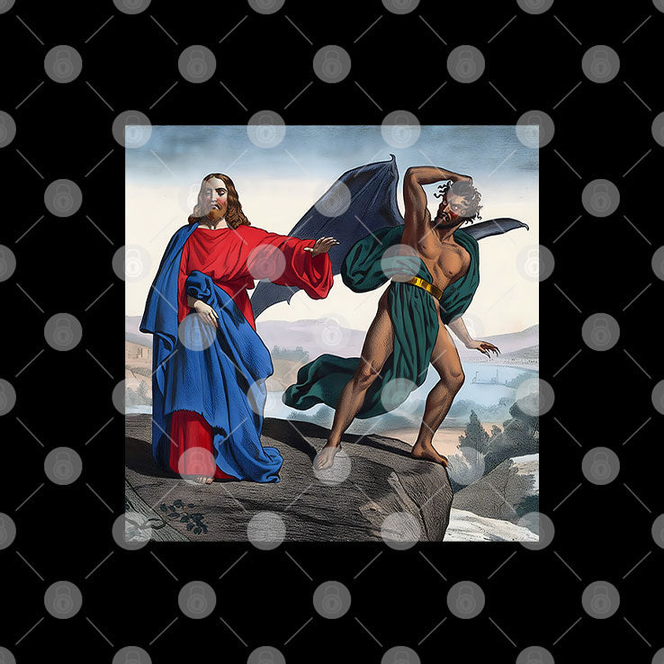 Jesus Satan Tempts Christ On The Mountain T Shirt Unisex