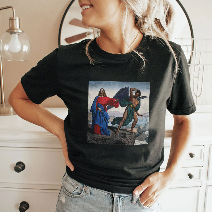 Jesus Satan Tempts Christ On The Mountain T Shirt Unisex