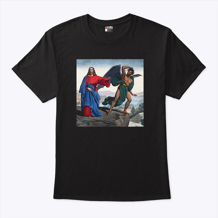 Jesus Satan Tempts Christ On The Mountain T Shirt Unisex