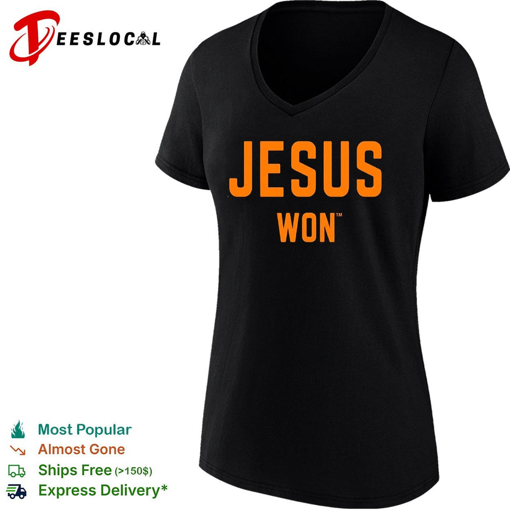 Jesus Won Apparel Christian Faith Religious Message Theme Print Cotton Crew Shirt Unisex