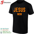 Jesus Won Apparel Christian Faith Religious Message Theme Print Cotton Crew Shirt Unisex