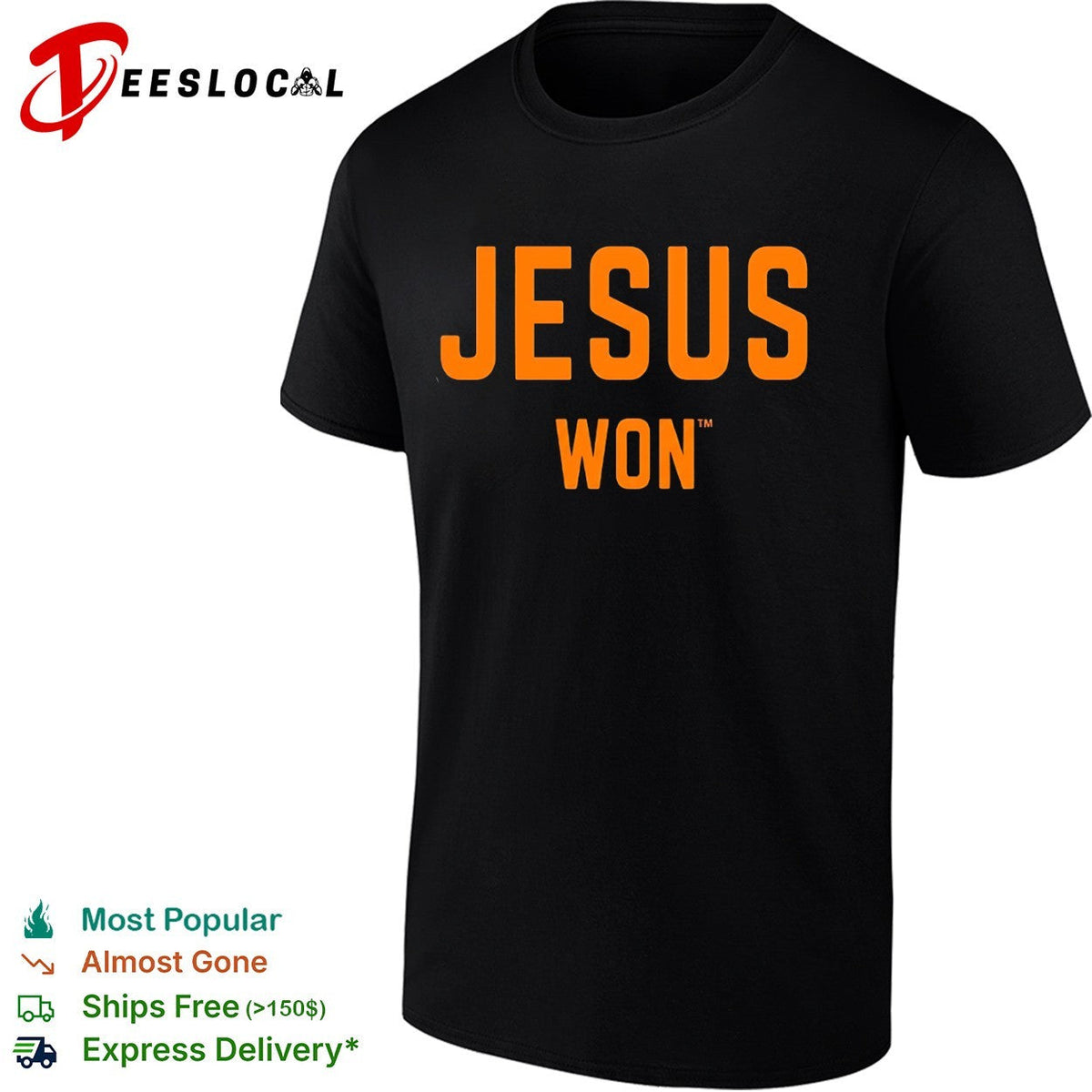 Jesus Won Apparel Christian Faith Religious Message Theme Print Cotton Crew Shirt Unisex