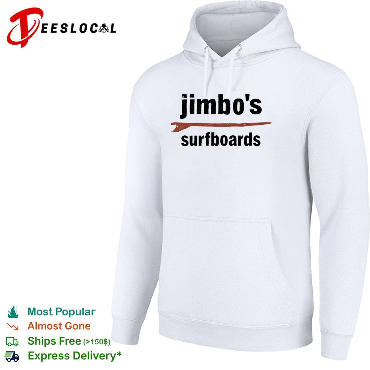 Jimbo’s surfboards red surfboard minimalist text white shirt Unisex