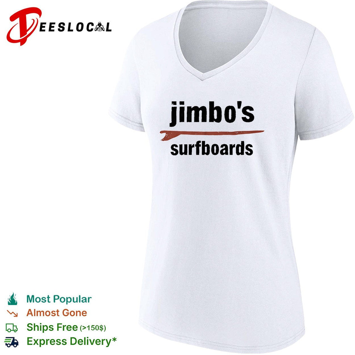 Jimbo’s surfboards red surfboard minimalist text white shirt Unisex