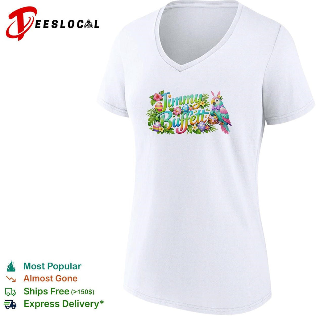 Jimmy Buffett colorful tropical parrot flowers Easter eggs poster shirt Unisex