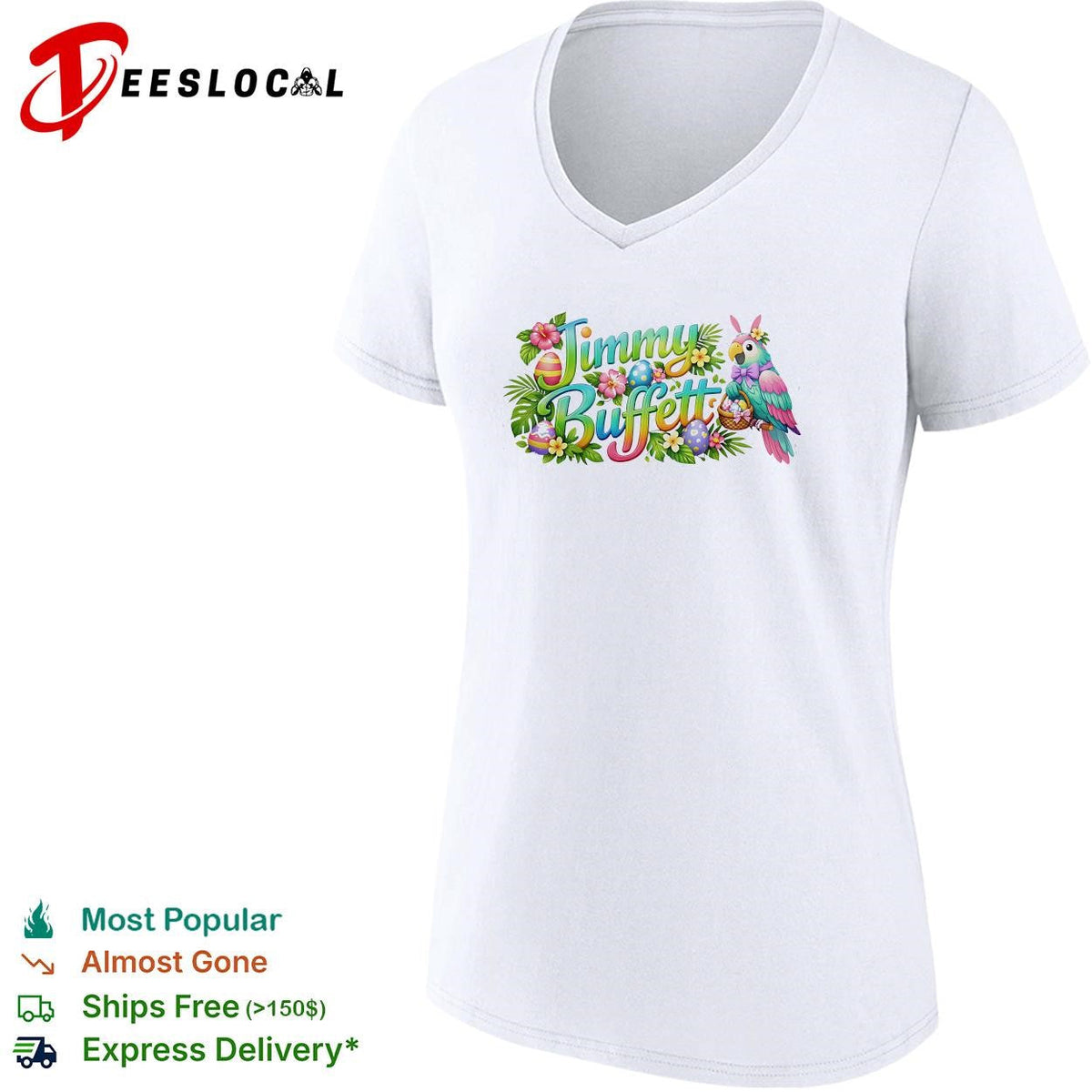 Jimmy Buffett colorful tropical parrot flowers Easter eggs poster shirt Unisex