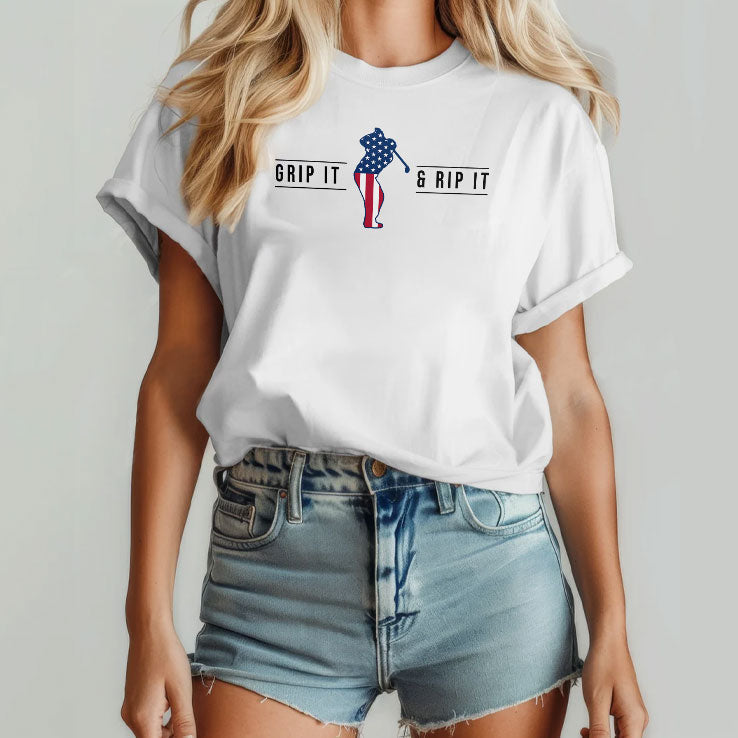 John Daly Grip It And Rip It Patriotic Golf Fan Funny 4th Of July Golfer Graphic T Shirt Unisex